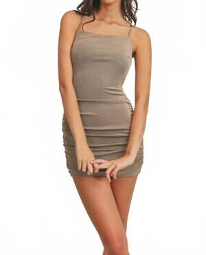 NEW MABLE slinky fabric ruched mini bodycon dress in mocha